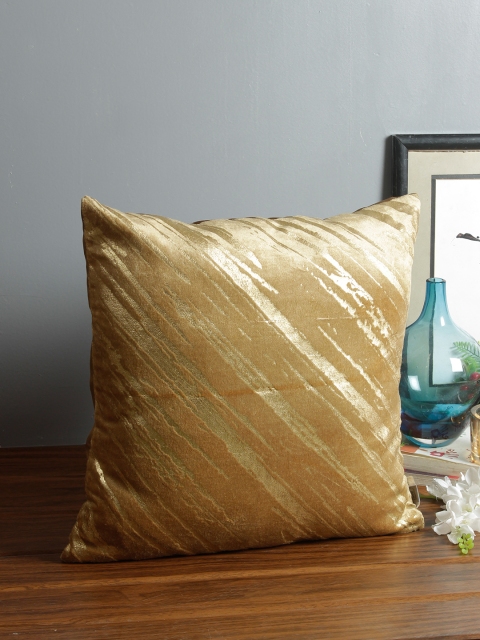 

HomeTown Beige & Gold-Toned Single Striped Square Cushion Cover