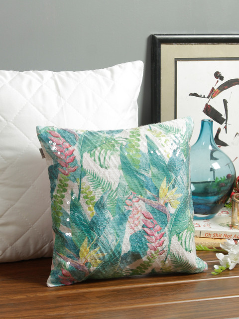 

HomeTown Green Single Floral Square Cushion Cover