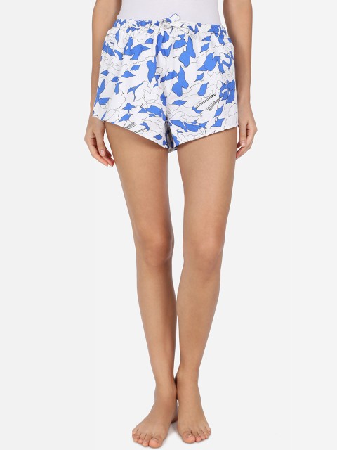 

Nick&Jess Women White & Blue Printed Lounge Shorts WBXR001CCXS