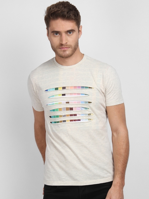LA LOFT Men Off-White Printed Round Neck T-shirt