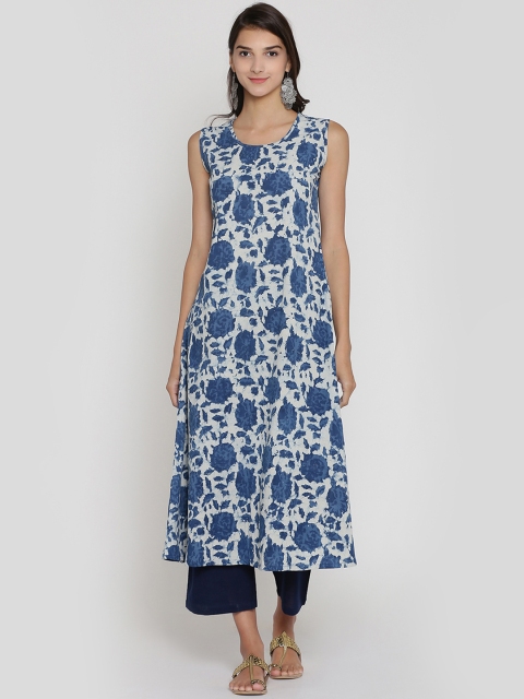

Adizya Women Blue & White Printed A-Line Kurta