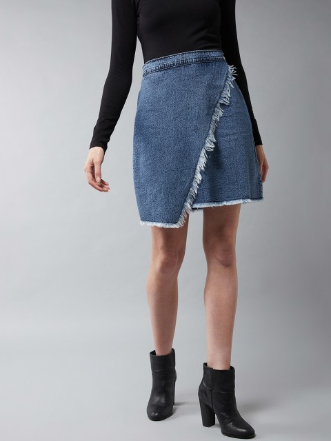 

DOLCE CRUDO Women Blue Solid Wrap Mini Denim Skirt