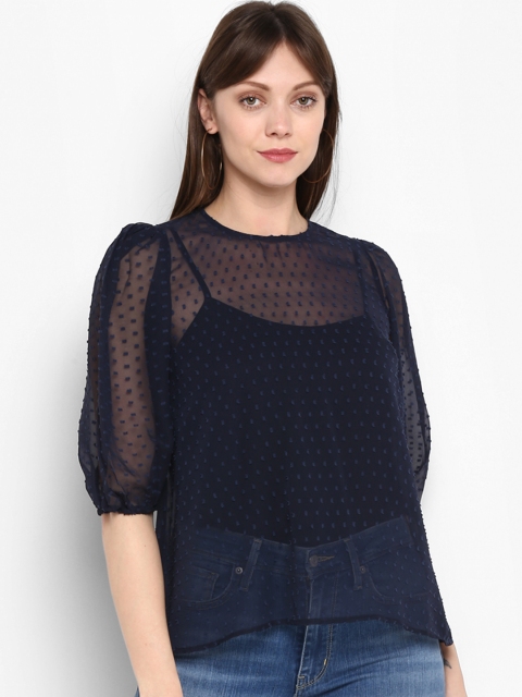 

MIAMINX Women Navy Blue Self Design A-Line Top