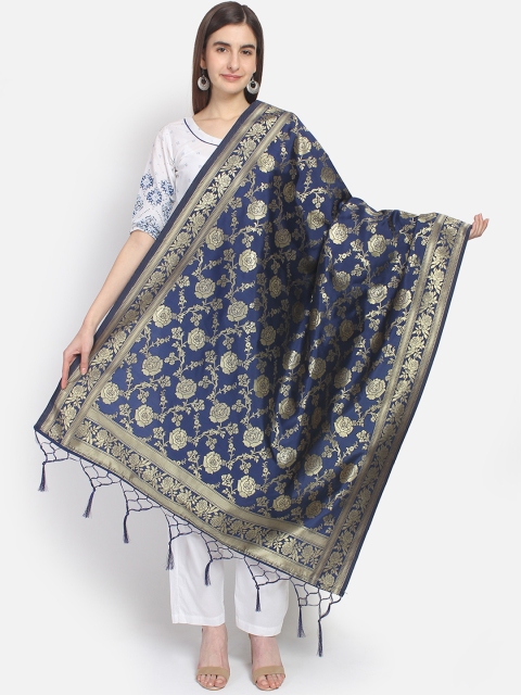 

amraoo Blue & Gold-Coloured Woven Design Dupatta