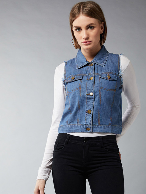 

DOLCE CRUDO Women Blue Solid Denim Jacket