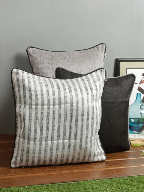 

Living Essence Black & Grey Set of 3 Striped Square Cushion Covers