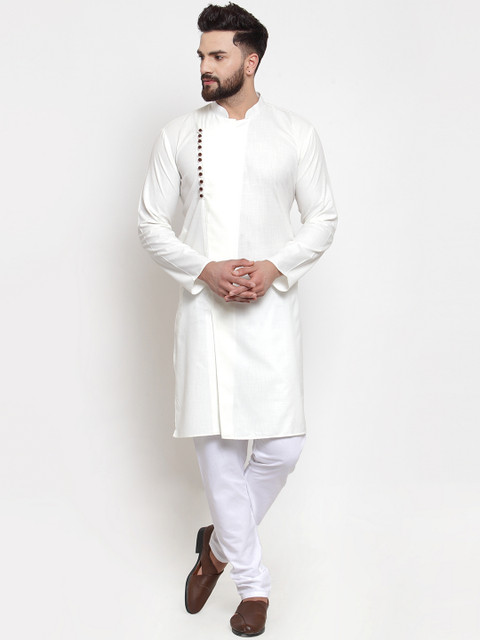 

Jompers Men White Solid Kurta with Churidar