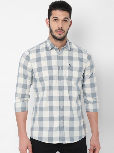 

Solly Jeans Co. Men Cream-Coloured & Blue Regular Fit Checked Casual Shirt
