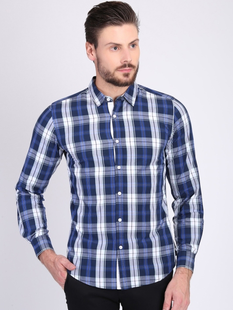 

LA LOFT Men Blue & White Regular Fit Checked Casual Shirt