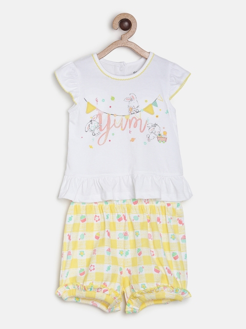 

MINI KLUB Girls White & Yellow Printed Top with Shorts
