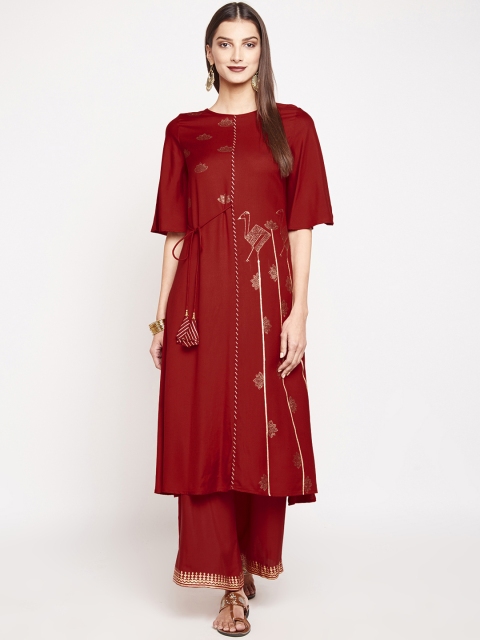 

studio rasa Women Maroon Printed Kurta with Palazzos