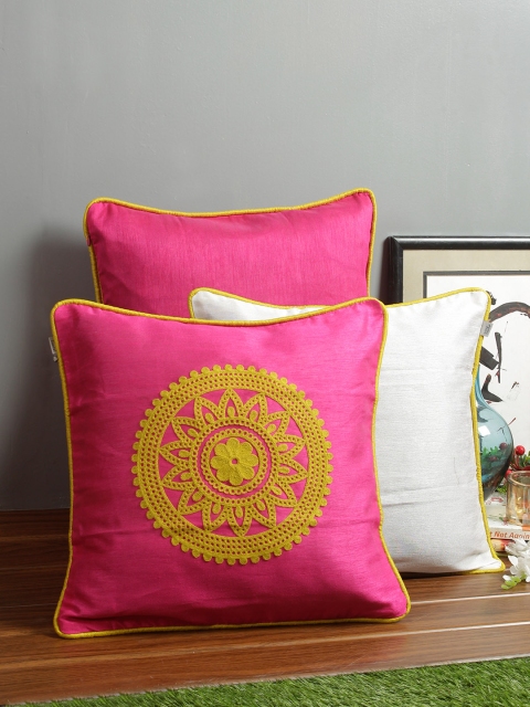 

Living Essence Pink Set of 3 Embroidered Square Cushion Covers