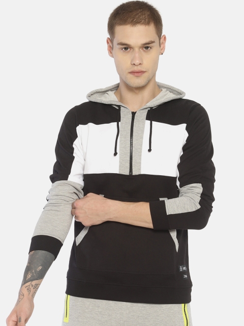 

KULTPRIT Men Black & White Colourblocked Hooded Sweatshirt