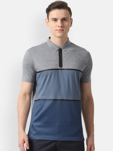 

Louis Philippe Sport Men Grey & Blue Colourblocked Polo Collar T-shirt