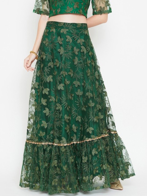 

studio rasa Women Green Embellished Net Tiered Maxi Skirt
