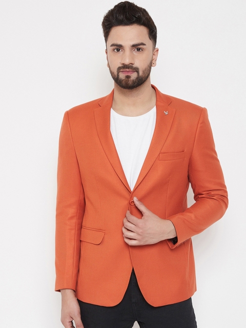 

Canary London Men Orange Solid Slim-Fit Single-Breasted Casual Blazer
