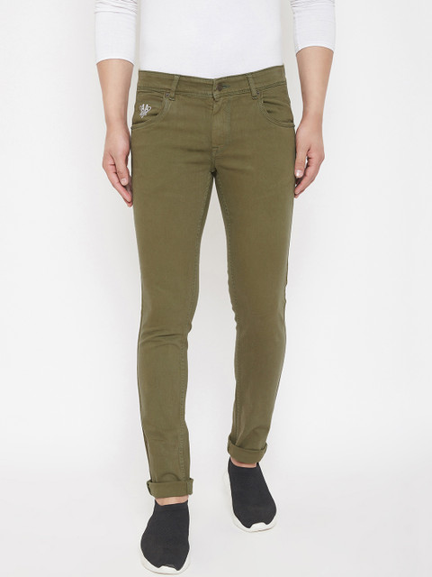 

American Archer Men Olive Green Skinny Fit Low-Rise Clean Look Stretchable Jeans