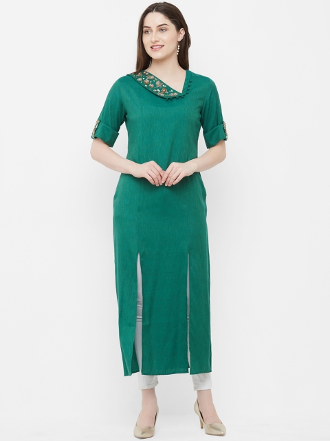 

INDE by MISH Women Green Solid Straight Kurta