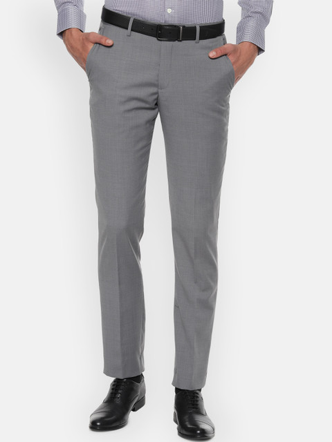 

Louis Philippe Men Grey Slim Fit Self Design Formal Trousers