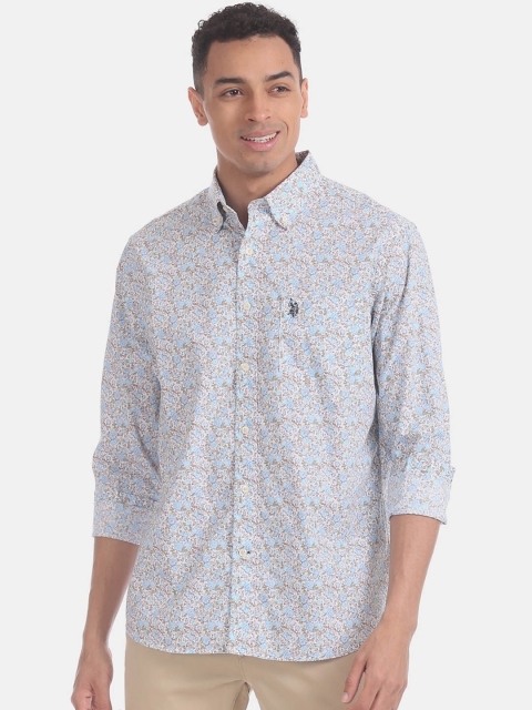 

U.S. Polo Assn. Men Blue & Cream-Coloured Regular Fit Printed Casual Shirt