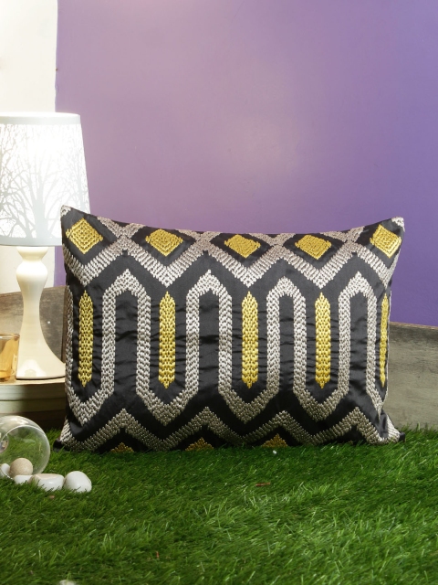 

Living Essence Black & Gold-Toned Single Embroidered Rectangle Cushion Cover