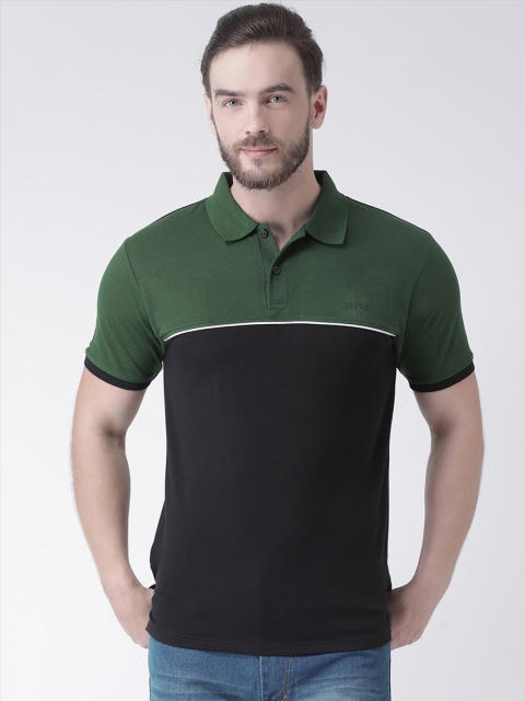 

GRIFFEL Men Green & Black Colourblocked Polo Collar T-shirt