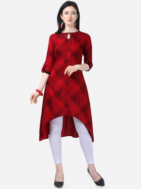 

Kvsfab Women Red & Black Checked A-Line Kurta