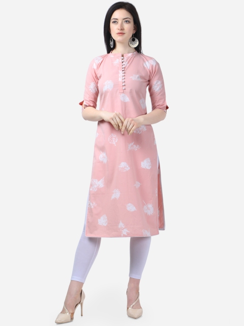 

Kvsfab Women Pink & Off-White Printed Straight Kurta