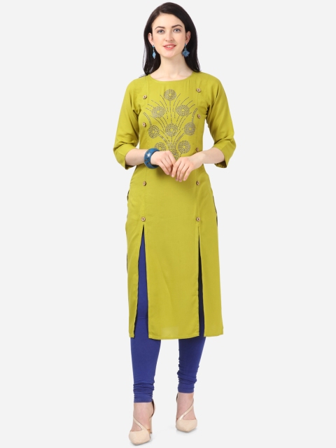 

Kvsfab Women Green Embellished Straight Kurta
