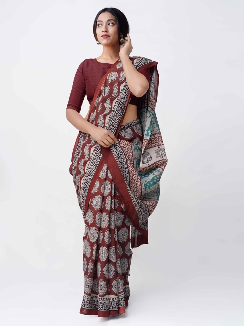 

Unnati Silks Red & Off-White Pure Cotton Printed Bagru Saree