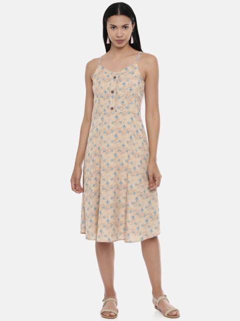 

Chumbak Women Beige Floral Printed Fit and Flare Dress