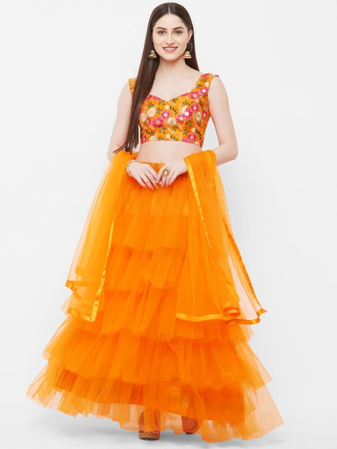 

Aasvaa Orange Semi-Stitched Lehenga & Unstitched Blouse With Dupatta