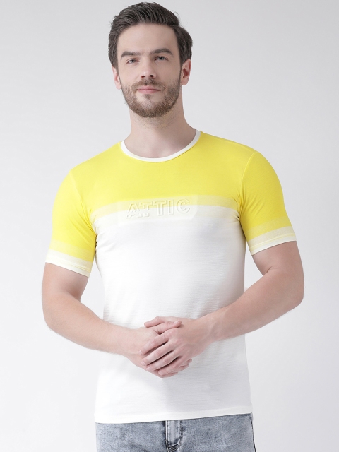 

Rex Straut Jeans Men Yellow & White Slim Fit Colourblocked Round Neck T-shirt