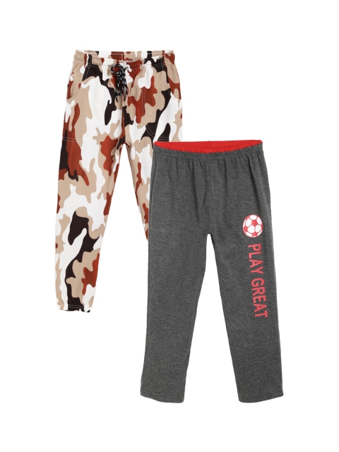 SWEET ANGEL Girls Pack of 2 Charcoal Grey & Brown Printed Straight-Fit Track Pants
