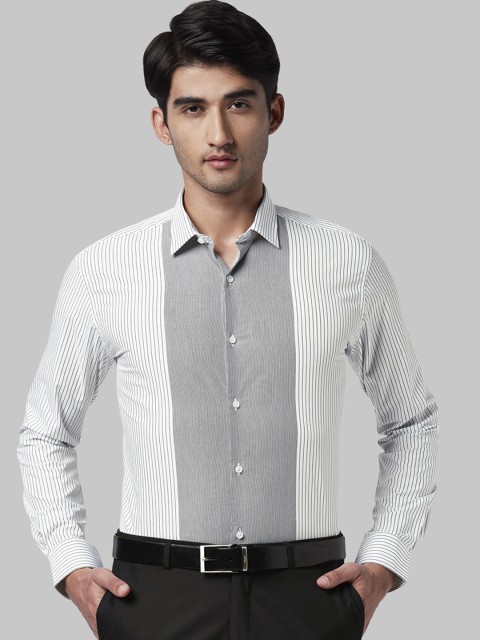 

Park Avenue Men White & Grey Slim Fit Striped Formal Shirt