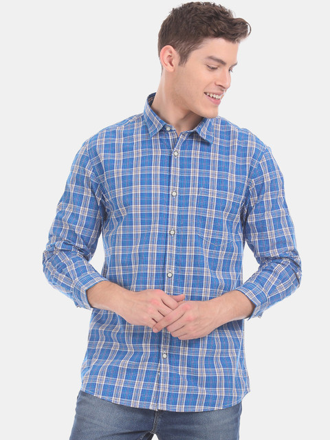 

Ruggers Men Blue & White Regular Fit Checked Casual Shirt