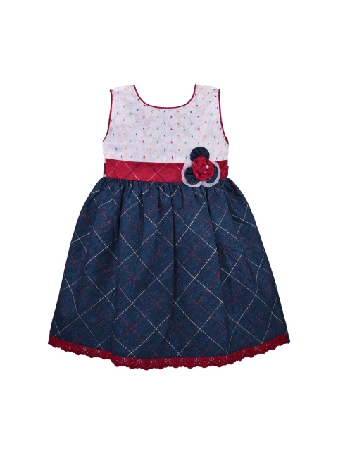 

Wish Karo Girls Navy Blue & White Printed Fit and Flare Dress