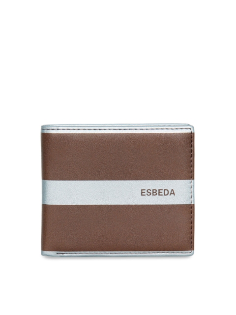 

ESBEDA Men Brown RFID & Silver-Toned Striped Two Fold Wallet