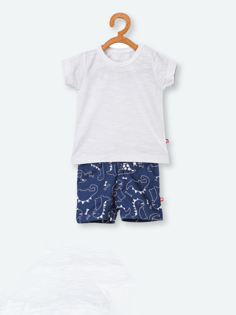 

Nino Bambino Boys White & Navy Blue Solid T-shirt with Shorts
