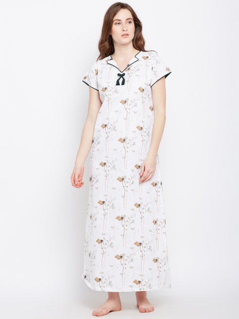 

Claura White & Brown Printed Nightdress Cot-80