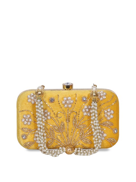 

Diwaah Yellow & Gold-Toned Handmade Embellished Box Clutch