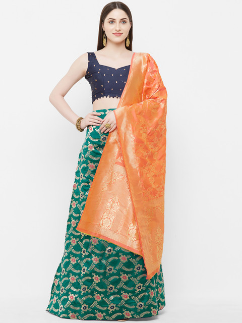 

Aasvaa Green Woven Design Semi-Stitched Lehenga & Unstitched Blouse With Dupatta