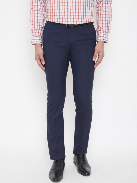 

Canary London Men Navy Blue Smart Slim Fit Solid Regular Trousers