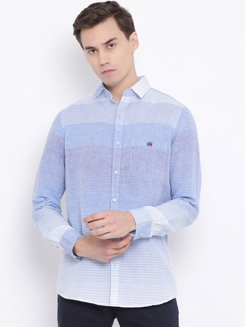 

Crimsoune Club Men Blue Standard Slim Fit Striped Casual Shirt