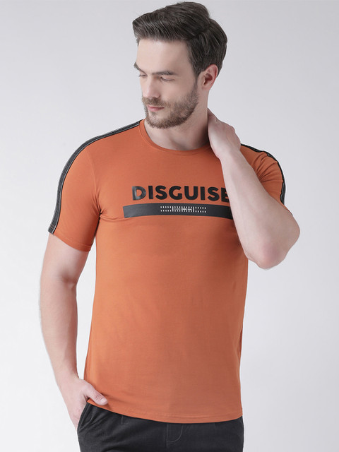 

Rex Straut Jeans Men Orange Printed Round Neck Slim Fit T-shirt