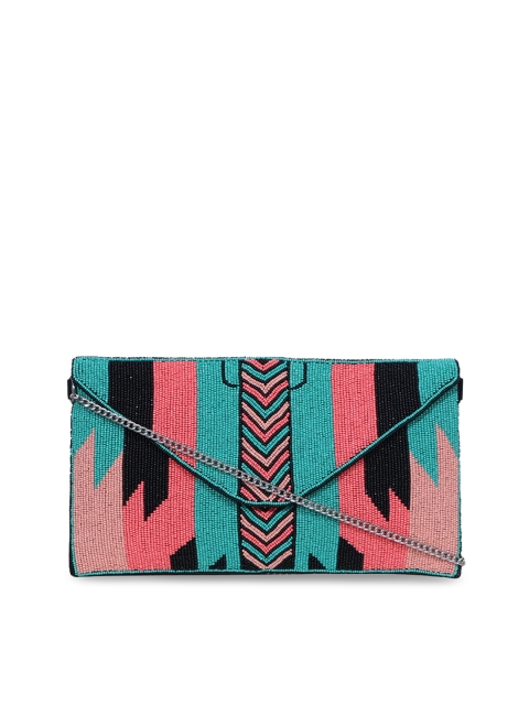 

Diwaah Women Blue & Pink Embellished Envelope Clutch