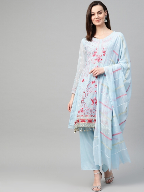 

Ishin Women Blue & Red Unstitched Dress Material
