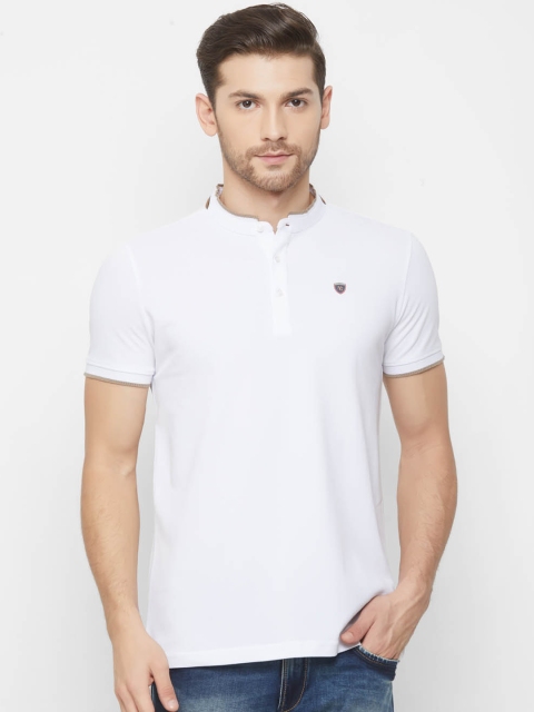 

NEXGEN CLUB Men White Solid Mandarin Collar T-shirt