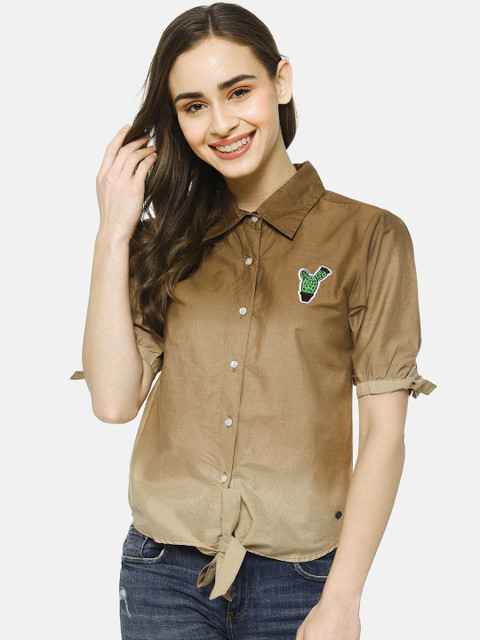 

Campus Sutra Women Brown Classic Regular Fit Faded Casual Shirt