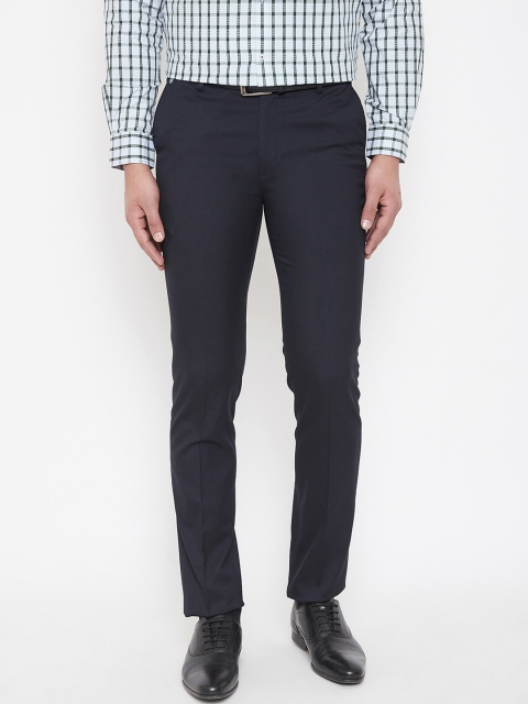 

Canary London Men Navy Blue Smart Slim Fit Solid Regular Trousers
